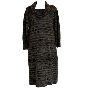 Alyx Dress Womens Large Gray Brown Marbled Cowl Neck Pockets Button Sweater